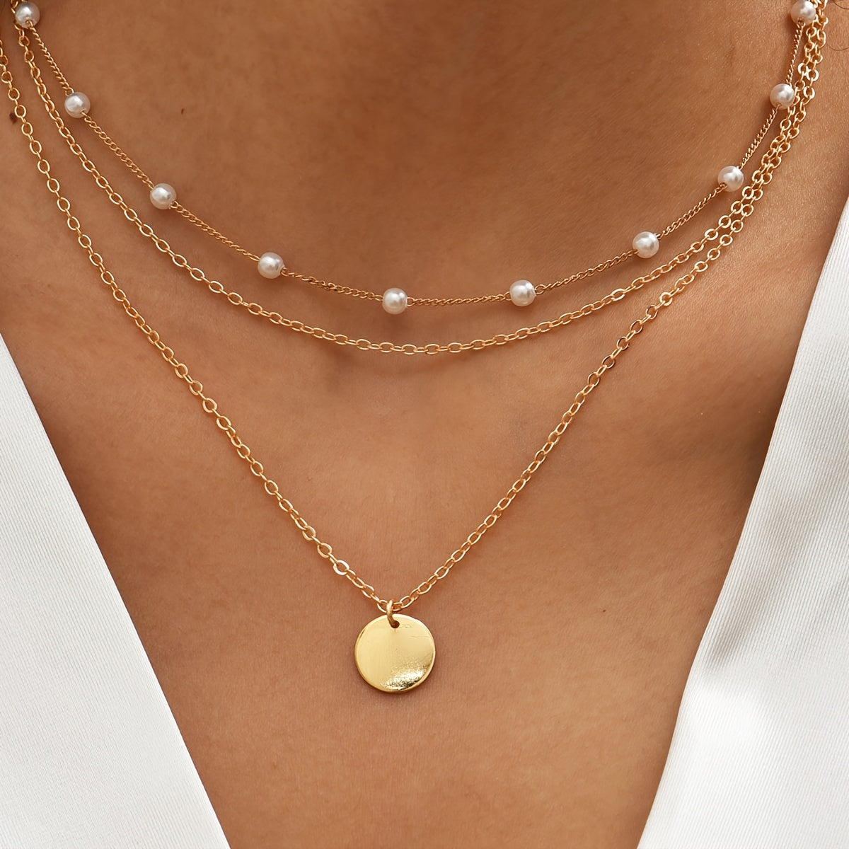 Exquisite Heart Pendant Faux Pearl Collarbone Chain Necklace Exquisite Party Jewelry Ladies (Random Faux Pearl Number)
