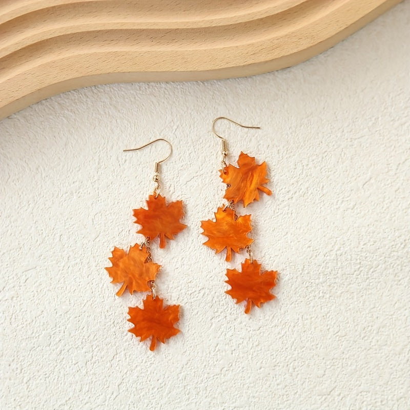Maple Leaf Style Long Acrylic Earrings, Vintage Beautiful Earrings