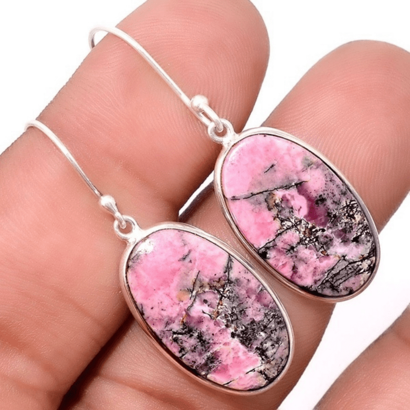 Handmade Pink Synthetic Gemstone Pendant Earrings Ladies 925 Silver Plated Jewelry