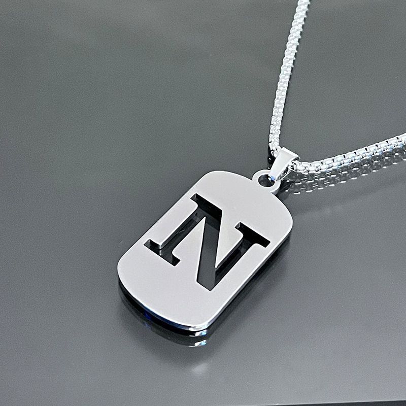 1 piece initial pendant necklace, 201 stainless steel, hollow design, non-fading, stylish punk street hip-hop accessories, unisex sweater chain