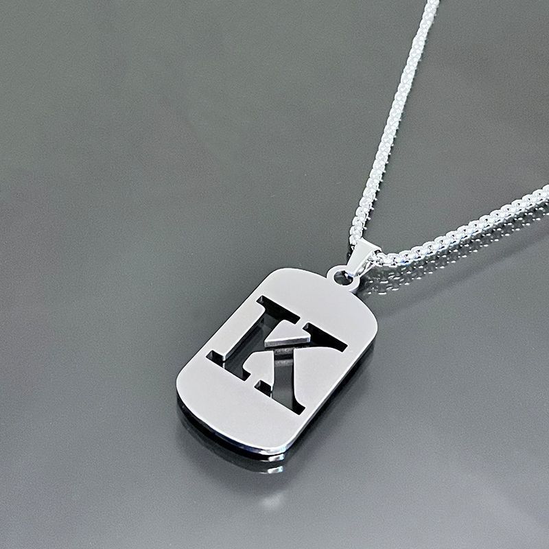1 piece initial pendant necklace, 201 stainless steel, hollow design, non-fading, stylish punk street hip-hop accessories, unisex sweater chain