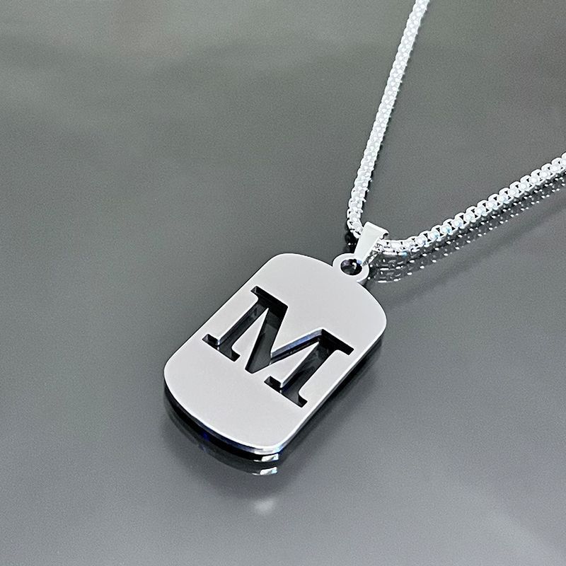1 piece initial pendant necklace, 201 stainless steel, hollow design, non-fading, stylish punk street hip-hop accessories, unisex sweater chain
