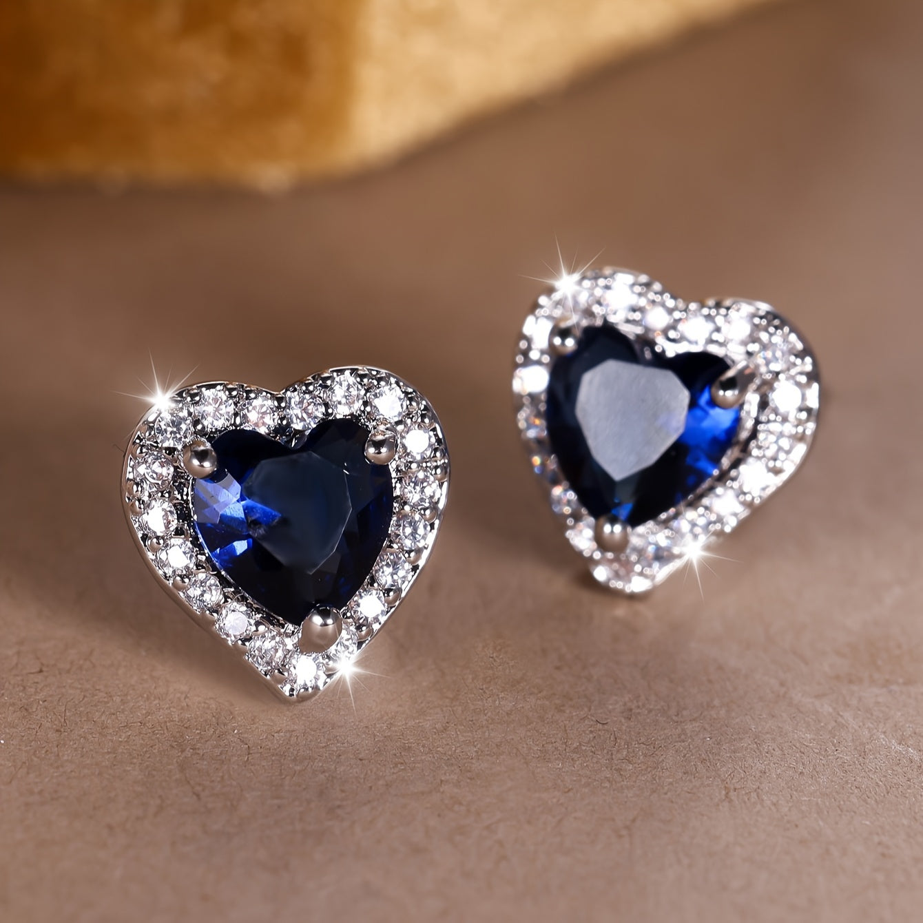 2 unique heart-shaped earrings with blue synthetic zirconia earrings for Valentine's Day