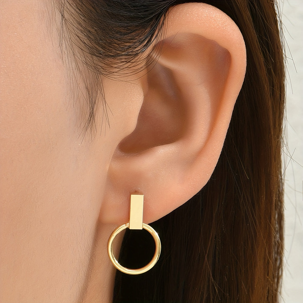 Golden round design stud earrings elegant simple style copper jewelry fashion women's gift