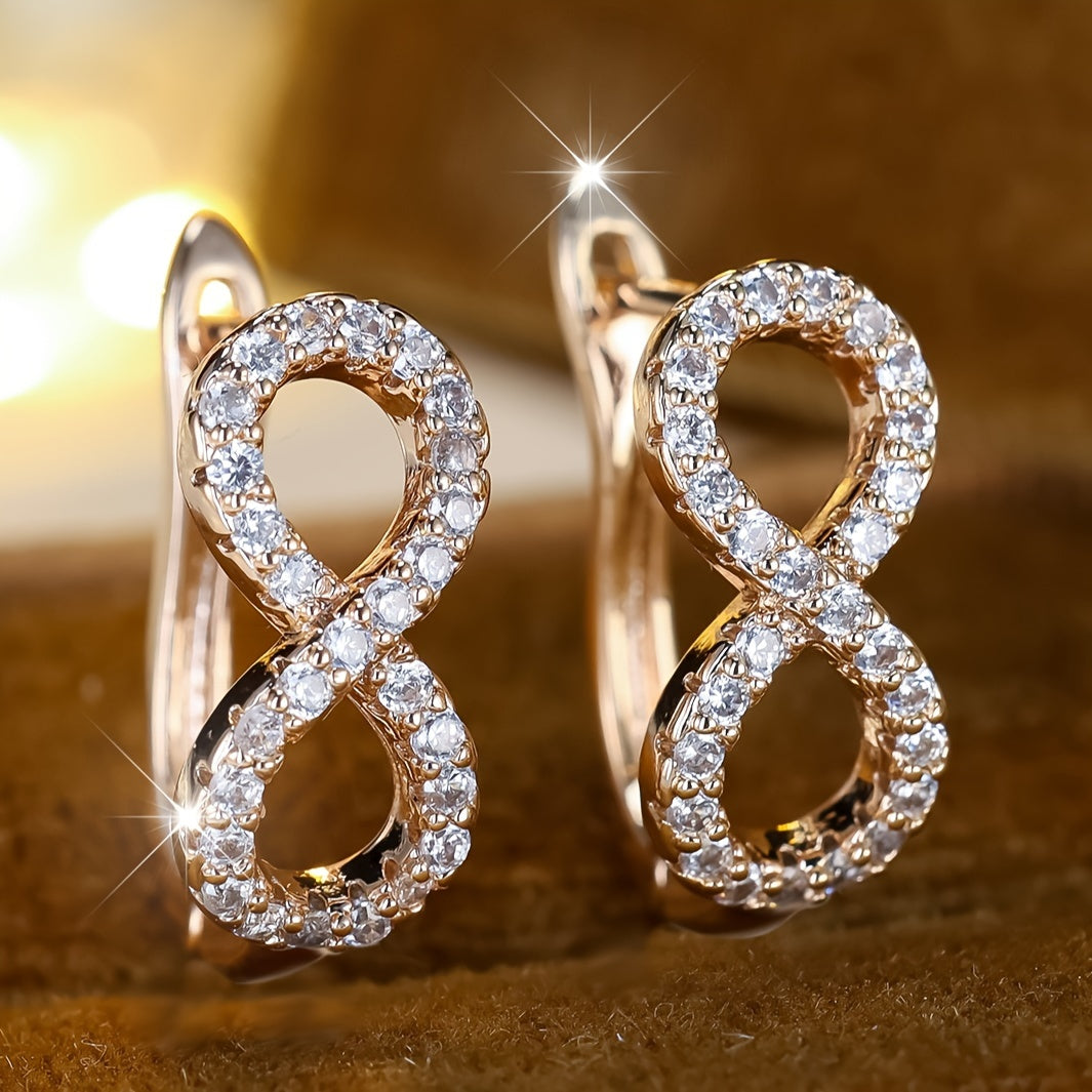 1 pair of elegant bohemian infinite ring earrings, synthetic square crystal zircon, copper pillar, women's fashion wedding jewelry, bridal accessories, Valentine's Day gifts, all seasons, wedding accessories