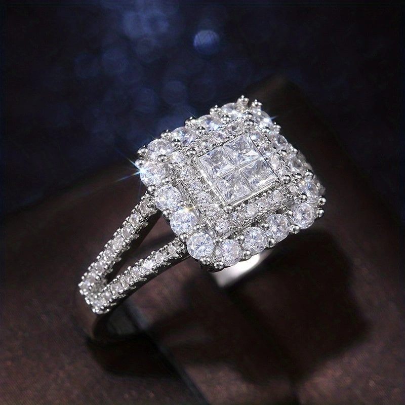 Square Set Crystal Zirconia Bridal Wedding Ring