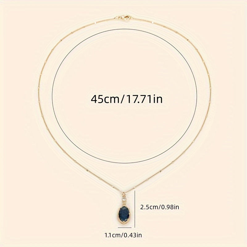 1 Elegant Retro Style Ladies Fashion Necklace with Luxury Synthetic Sapphire Pendant - Gold Tone, Machische Stone, Crystal Set, Suitable for Party and Daily Wear, September Birthstone, Box Free