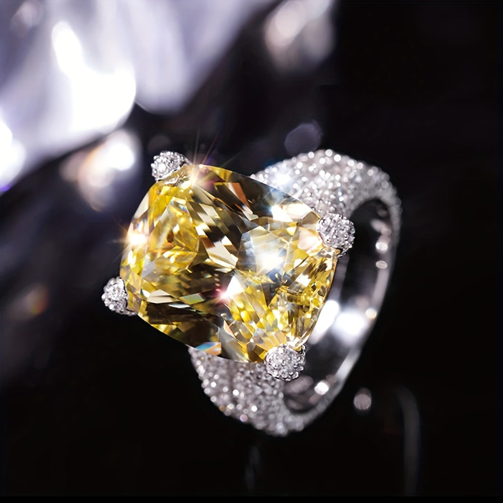 1 Elegant Classic Yellow Synthetic Diamond Engagement Ring, Copper Based, November Raw Stone, Perfect for Everyday and Party Occasions, Anniversary Gift Jewelry