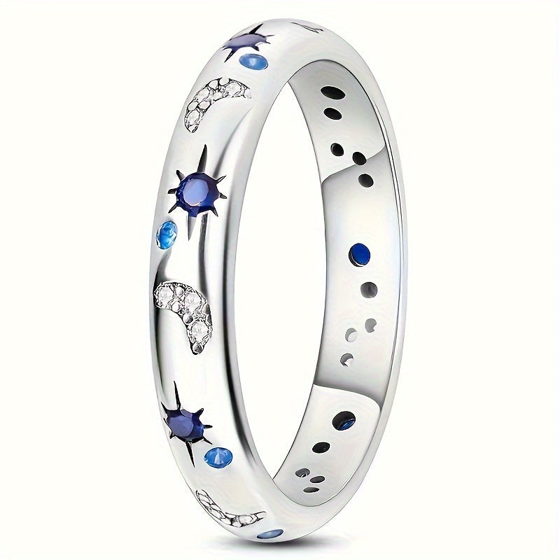 1 elegant broadband ring with moon and sun motif, blue synthetic gemstone - chic copper jewelry for women and men, suitable for parties and daily wear, moon jewelry