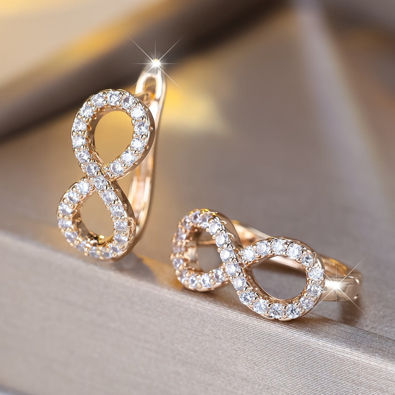 1 pair of elegant bohemian infinite ring earrings, synthetic square crystal zircon, copper pillar, women's fashion wedding jewelry, bridal accessories, Valentine's Day gifts, all seasons, wedding accessories
