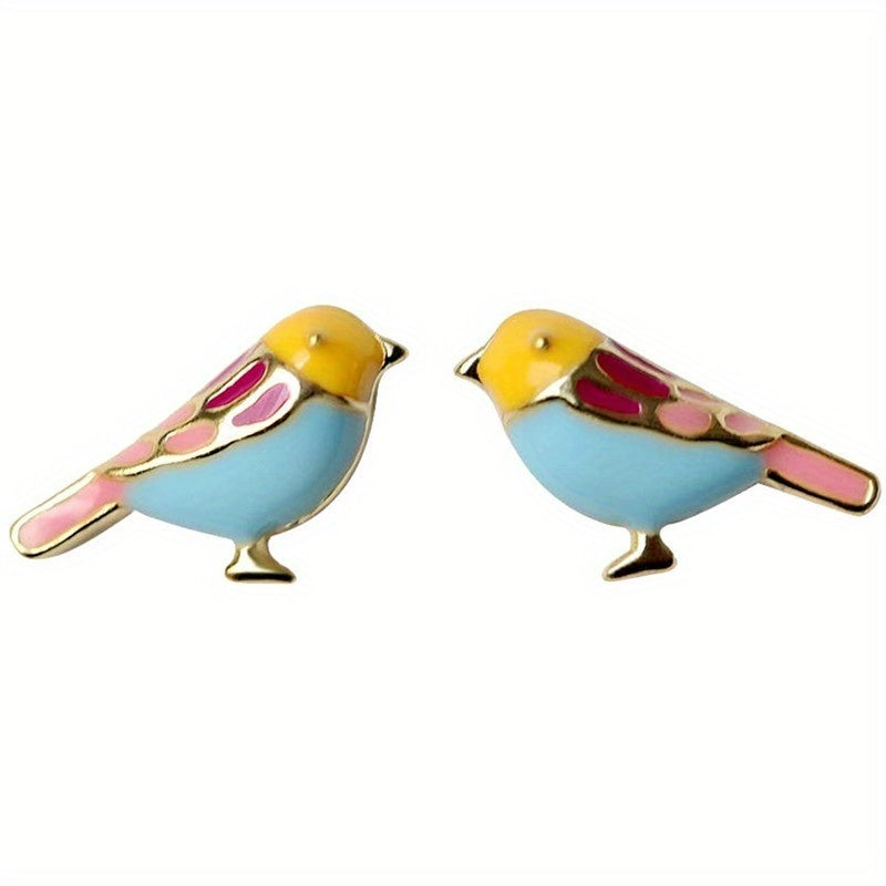 1 pair of cute bird cast stud earrings, suitable for women, synthetic stone, copper base, nickel copper free plating, animal theme, daily and party wear, Marigraday accessories, four seasons fashion jewelry