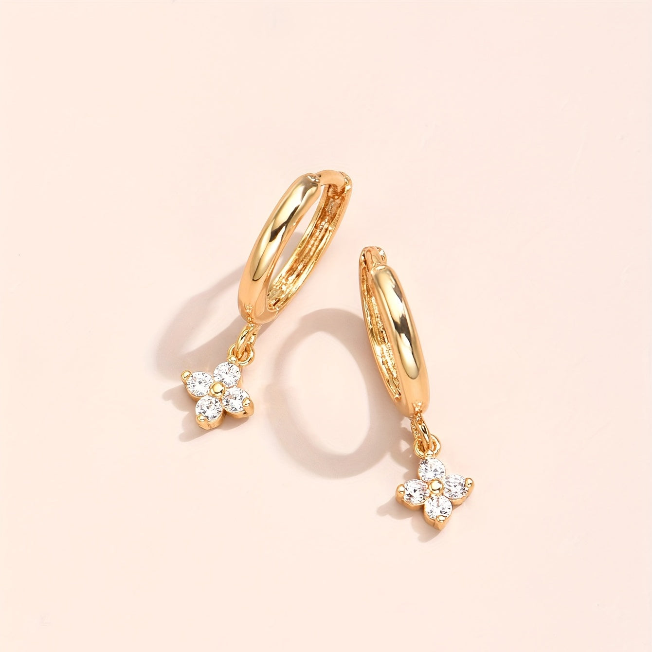 Elegant Cubic Zirconia Flower Pendant Earrings - Ladies Hypoallergenic Copper, 14K Gold Plated, Perfect Gift for Any Occasion