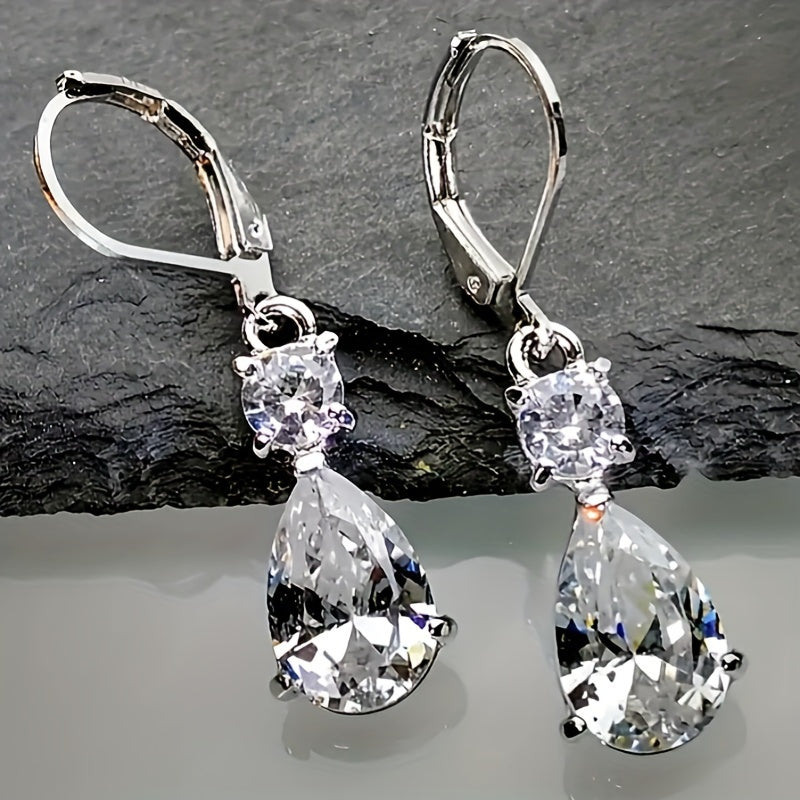 Faux crystal drop drop drop earrings, minimalist earrings, elegant bridal wedding engagement earrings