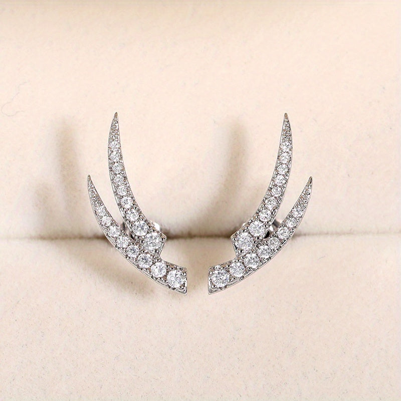 Creative personality stud earrings simple and elegant temperament zircon silver plating material climbing stud earrings women's daily leisure accessories