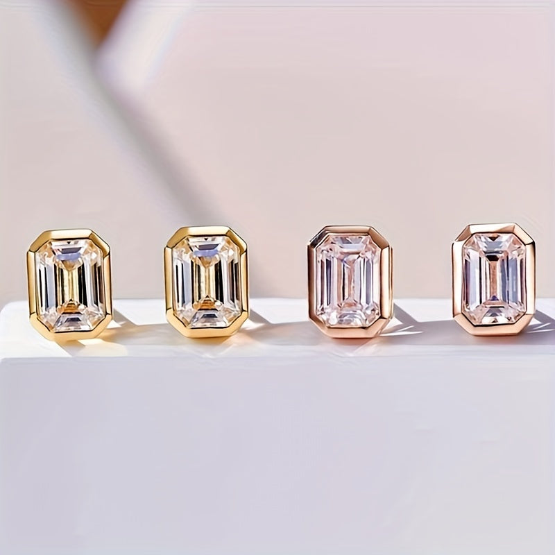 A pair of elegant and simple geometric stud earrings, synthetic zircon, April birthstone, copper nickel-plated, suitable for weddings and banquets, Valentine's Day gifts, suitable for all seasons