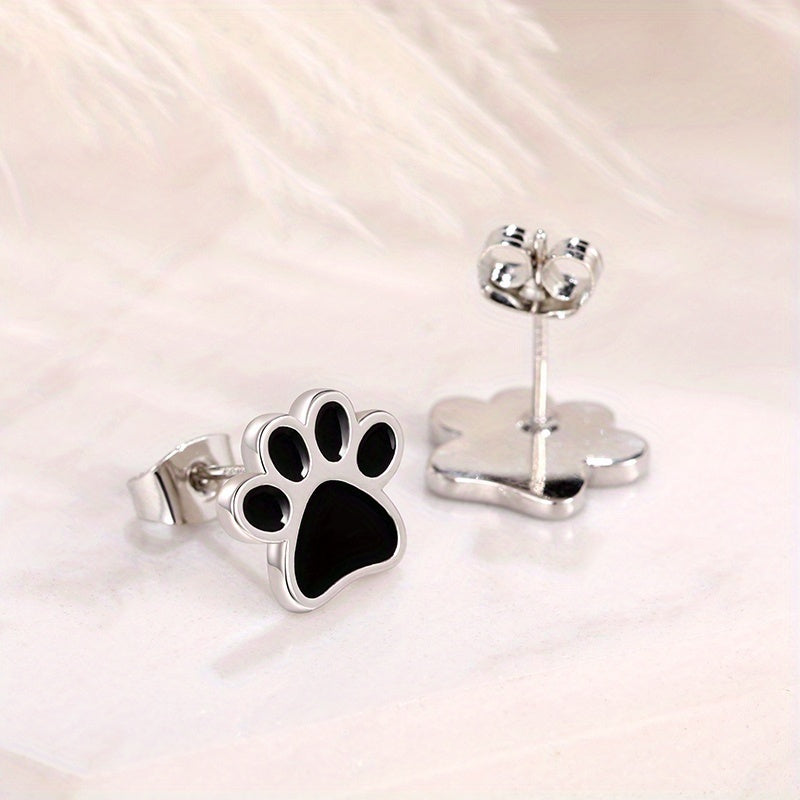Simple and cute silver-plated animal dog cat footprint stud earrings women's personality accessories