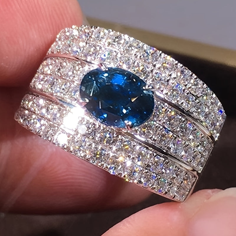 Fashion Ladies Broadband Ring, Synthetic Sapphire, Four Claw Set, Vintage Style, Holiday Theme, Copper Base, All Season Wear, Perfect for Everyday and Party Occasions