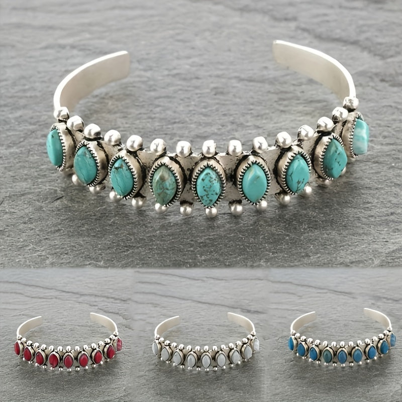 Bohemian style inlaid turquoise retro wind zinc alloy bracelet