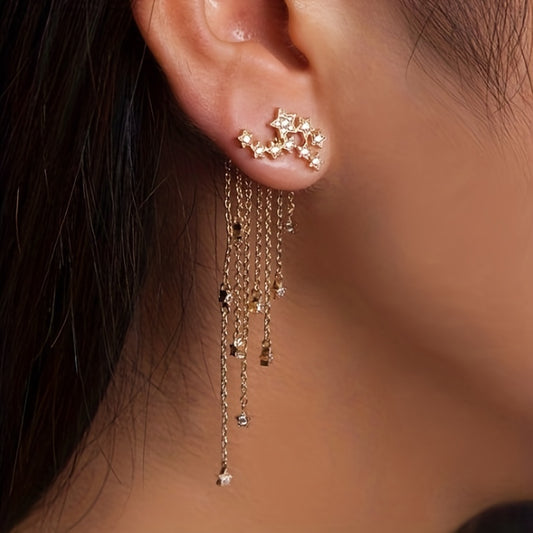 Exquisite star long fringed earrings, sparkling star design