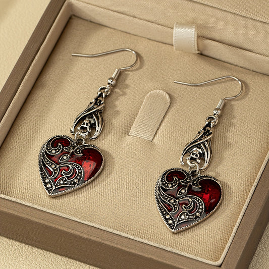 Bat Red Heart Design Pendant Earrings Vintage Gothic Zinc Alloy Jewelry Creative Women's Gifts Halloween Accessories