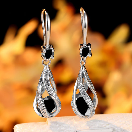 [Popular choice] 1 pair of copper spiral teardrop hollow earrings, with Zirconia, Women's all-season pendant earrings, ideal for bridal wedding jewelry, Valentine's Day, Halloween, Christmas gifts, very suitable for winter and New Year