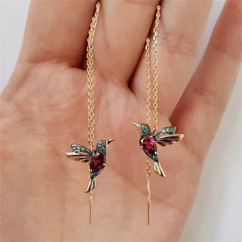 Creative fashion shines with exquisite and minimalist design, long hummingbird animal earrings, girls' multi-functional metal earrings, birthday party jewelry anniversary gift