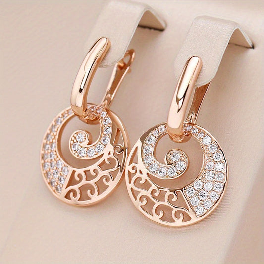 1 Pair Flower Drop Earrings, Golden Cubic Zirconia Accessories Jewelry