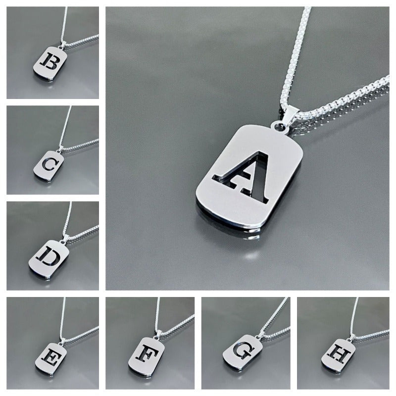 1 piece initial pendant necklace, 201 stainless steel, hollow design, non-fading, stylish punk street hip-hop accessories, unisex sweater chain