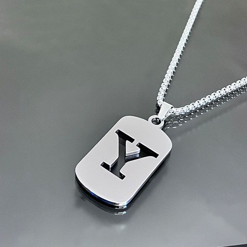 1 piece initial pendant necklace, 201 stainless steel, hollow design, non-fading, stylish punk street hip-hop accessories, unisex sweater chain