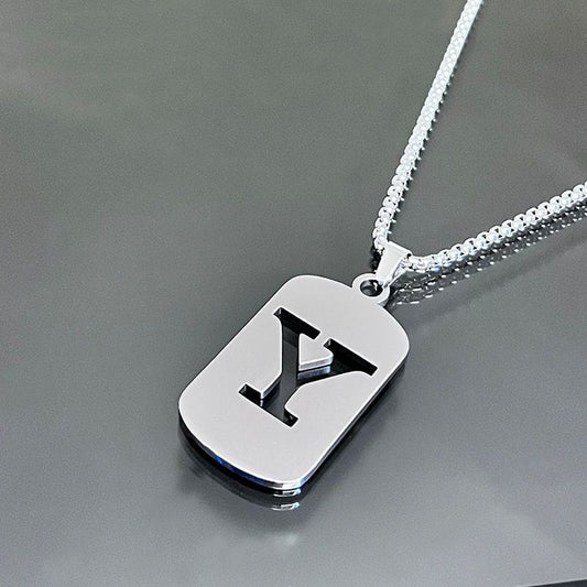 1 piece initial pendant necklace, 201 stainless steel, hollow design, non-fading, stylish punk street hip-hop accessories, unisex sweater chain