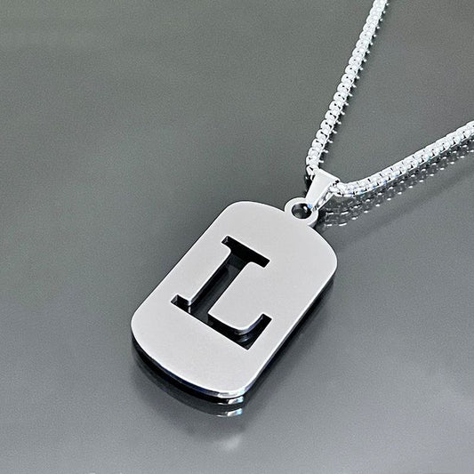 1 piece initial pendant necklace, 201 stainless steel, hollow design, non-fading, stylish punk street hip-hop accessories, unisex sweater chain