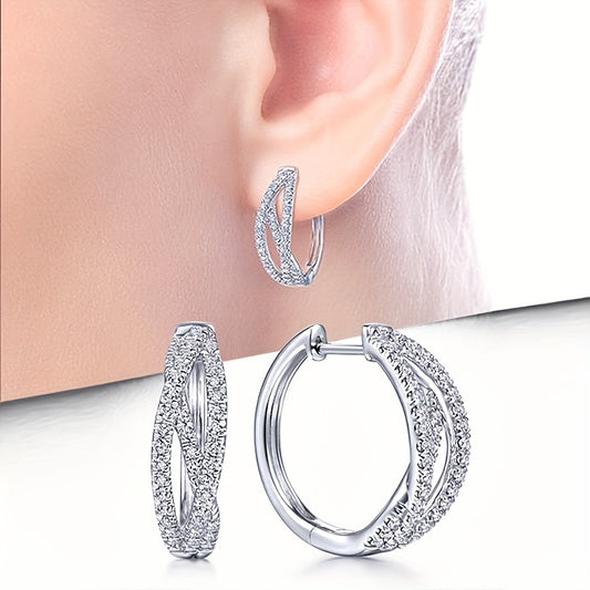 1 Pair Cross-twisted Interwoven 925 Silver-plated Zirconia Ring Earrings for Women's Everyday Casual Fashion Accessories