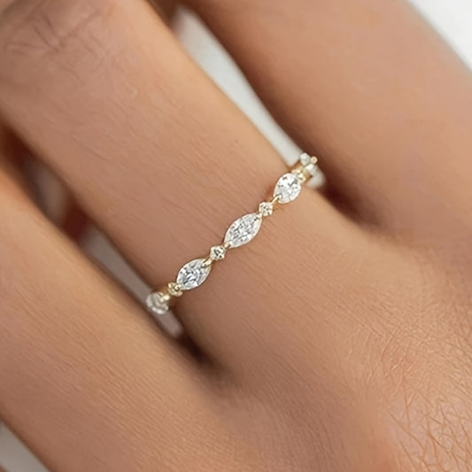 1 Elegant Ladies Eternal Ring, Simple Claw Set Cubic Zirconia Slim Stacked Ring, Versatile Jewelry, Suitable for Daily and Casual Party Outfits, Minimalist Style