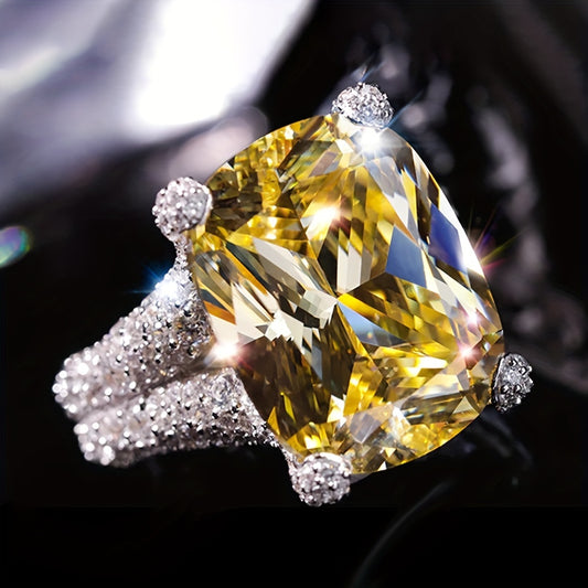 1 Elegant Classic Yellow Synthetic Diamond Engagement Ring, Copper Based, November Raw Stone, Perfect for Everyday and Party Occasions, Anniversary Gift Jewelry
