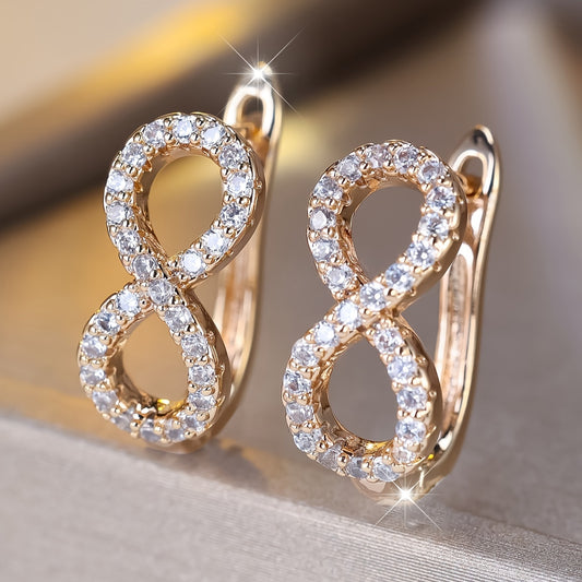 1 pair of elegant bohemian infinite ring earrings, synthetic square crystal zircon, copper pillar, women's fashion wedding jewelry, bridal accessories, Valentine's Day gifts, all seasons, wedding accessories
