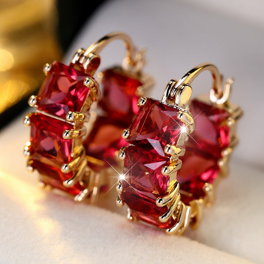 1 pair of elegant bohemian resort style square earrings, suitable for women, synthetic square crystal, copper earrings, party and wedding accessories, jewelry gifts for all seasons