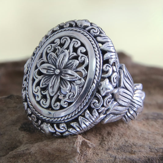 Bohemian Retro Silver Plated Floral Ring for Women - Perfect for Daily Wear and Party, Anniversary Gift