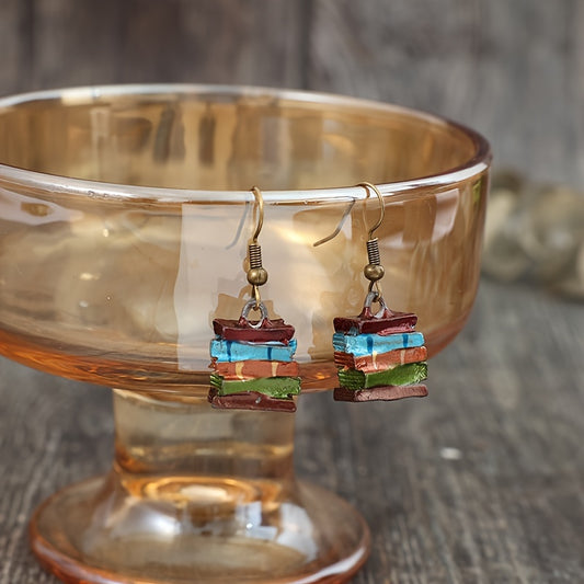 Bohemian Colored Book Pendant Earrings - Alloy, Iron Stud Earrings for Daily and Sports Wear