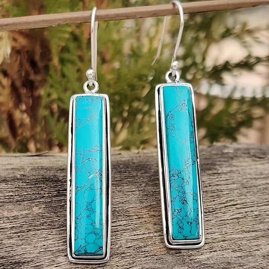 Cross-border European, American and Western-style new simple rectangular turquoise earrings