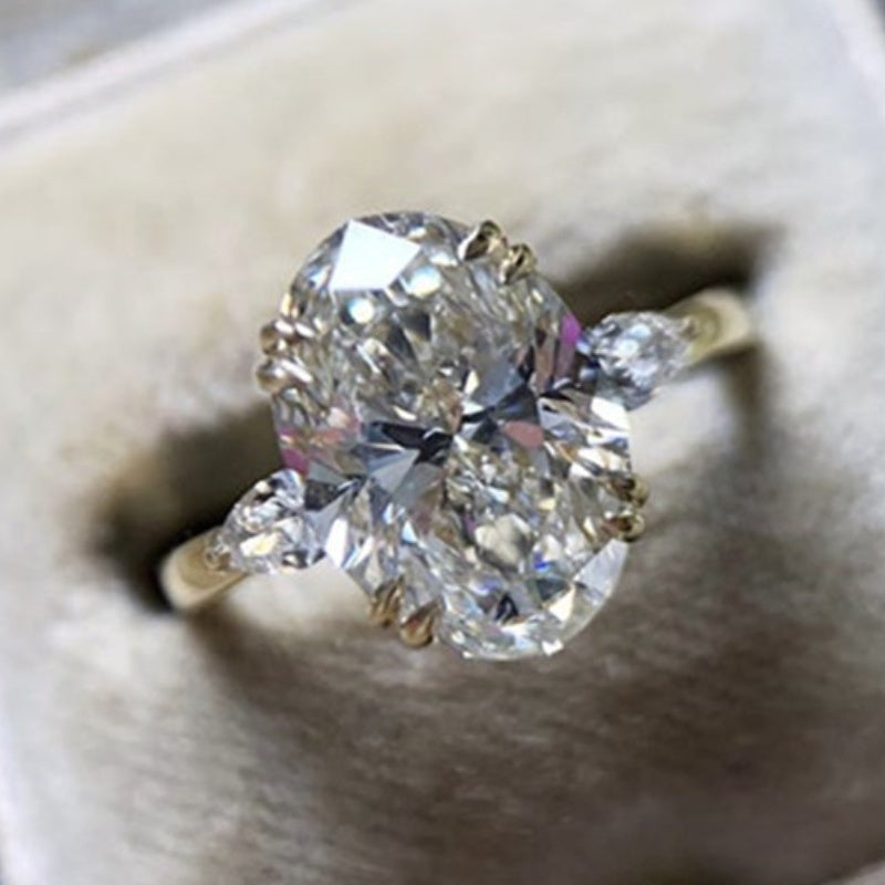 18k Gold Plated 4 Claw Setting Oval White Cubic zirconia Ring For Women Engagement Wedding Jewelry Girl Daily Casual Accessories