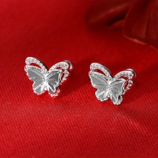 Silver butterfly earrings with S925 sterling silver stud earrings, hollow butterfly pattern, women's fashion jewelry, earrings