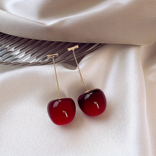 Fashion Burgundy Cherry Fruit Earrings - Ladies Versatile and Stylish Alloy Pendant Ornament with Sweet Personality