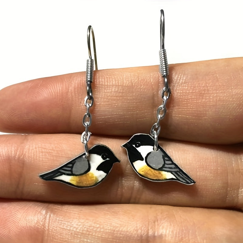 Cute Enamel Bird Design Dangle Earrings Retro Simple Style Alloy Jewelry Adorable Gift For Women Girls