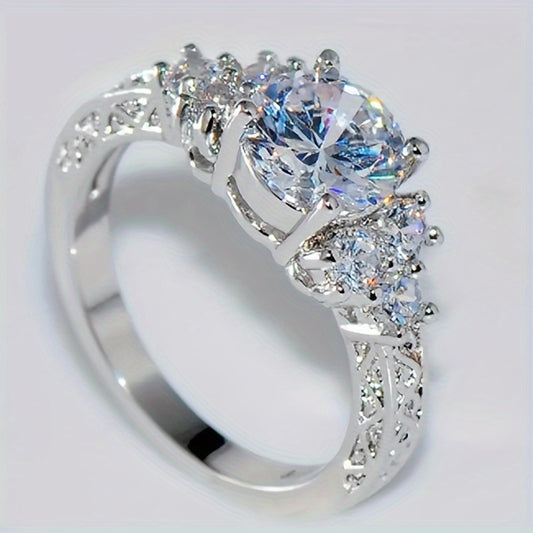 1 Exquisite Fashion Engagement Ring, Stylish White Square Crystal Zircon Ladies Ring, Anniversary Bridal Wedding Jewelry