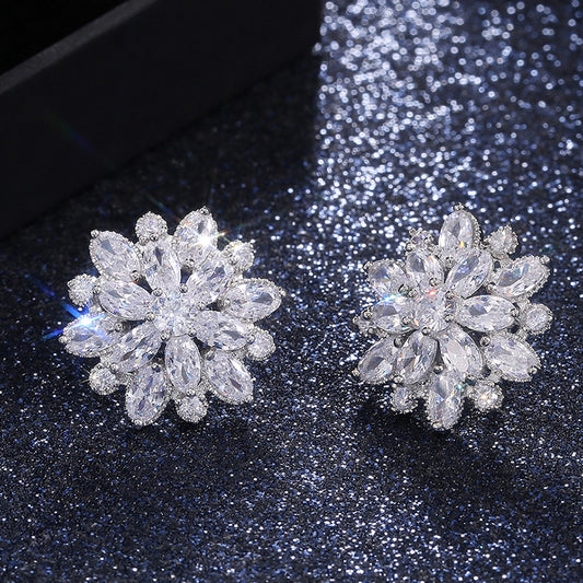 Elegant Bridal Flower Earrings with Sparkling Zirconia - Nickel Free Copper for Weddings and Special Occasions, April Birthstones, Four Seasons Wear, Wedding Accessories