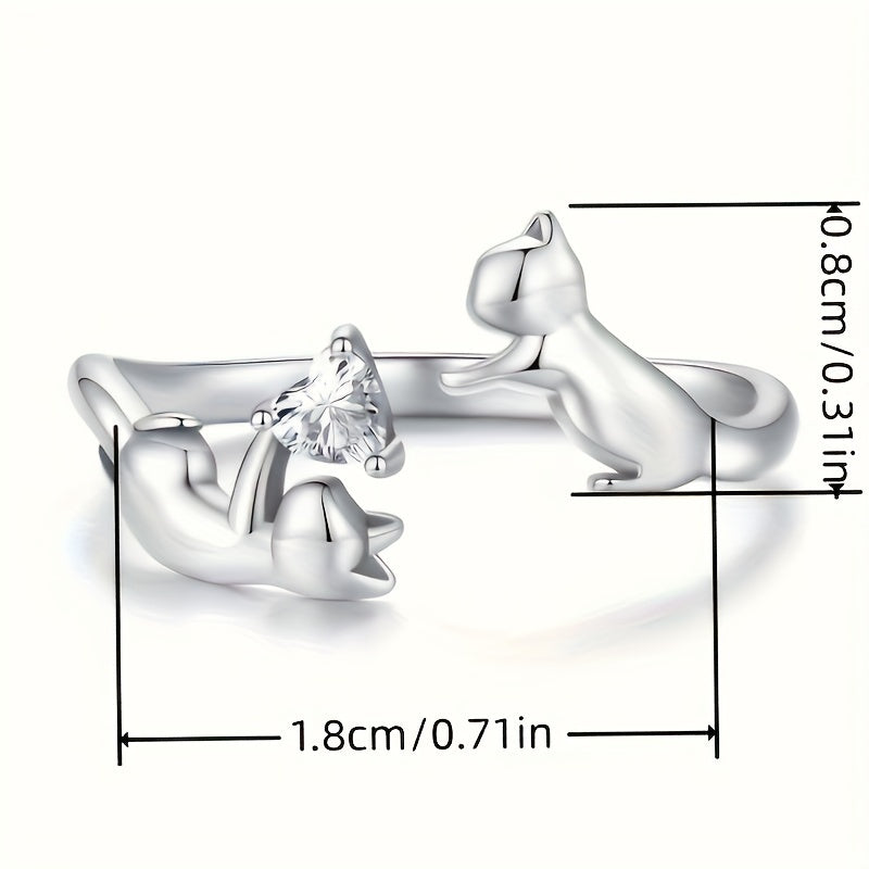 1 elegant and cute cat ring, creative handheld heart-shaped design synthetic Zirconia opening, adjustable Women's ring, party jewelry birthday gift, fashion