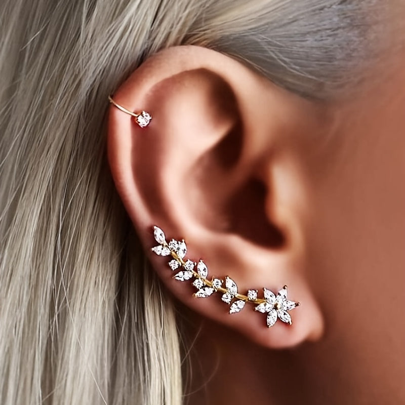 1 Pair of Bohemian Crystal Leaf Earrings - Rose Pendant and Earring Design, Women's Gold Zinc Alloy Fashion Jewelry, Perfect for Casual Clothing or Gifts, Women's Gifts | Clip-on Earrings | Crystal Trim, Novel Earrings