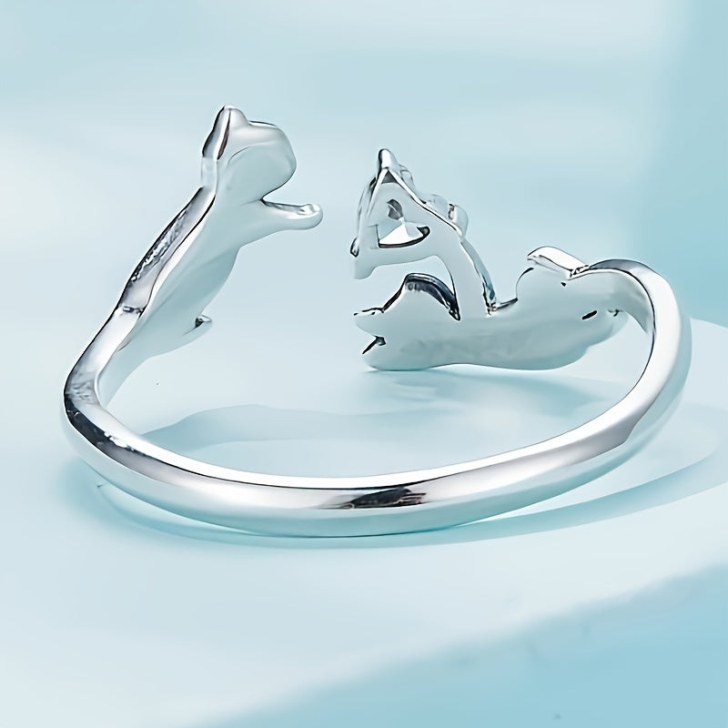 1 elegant and cute cat ring, creative handheld heart-shaped design synthetic Zirconia opening, adjustable Women's ring, party jewelry birthday gift, fashion