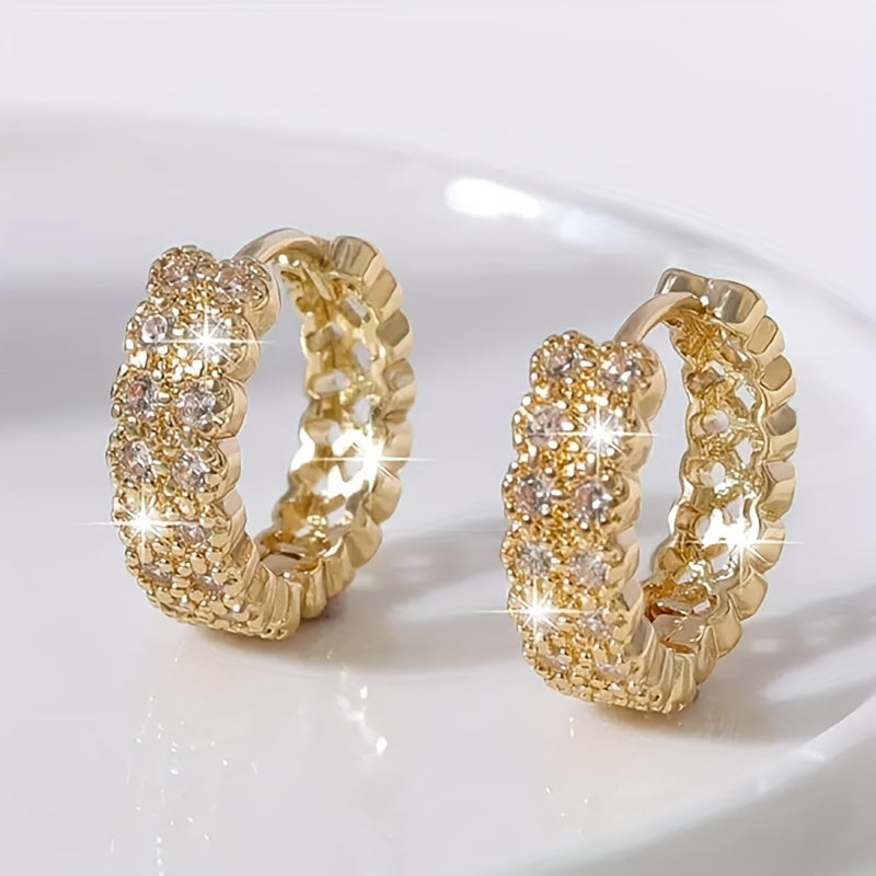 Exquisite double-row zircon ring earrings, women's wedding party fashion earrings, elegant style