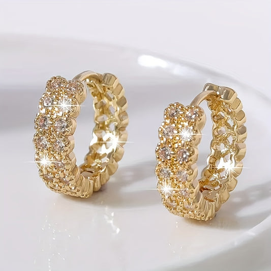 Exquisite double-row zircon ring earrings, women's wedding party fashion earrings, elegant style